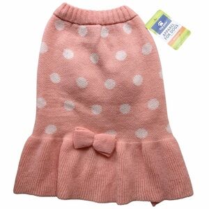Top Paw | Dog’s Polka Dot Knit Sweater Dress Outerwear Pink White Medium